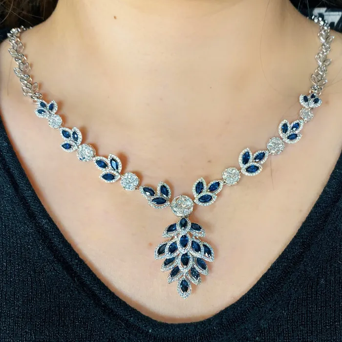 Necklaces 18kt White Gold Diamond And Sapphire Necklace With 635ct Diamonds NEC62760 Diamond Source NYC