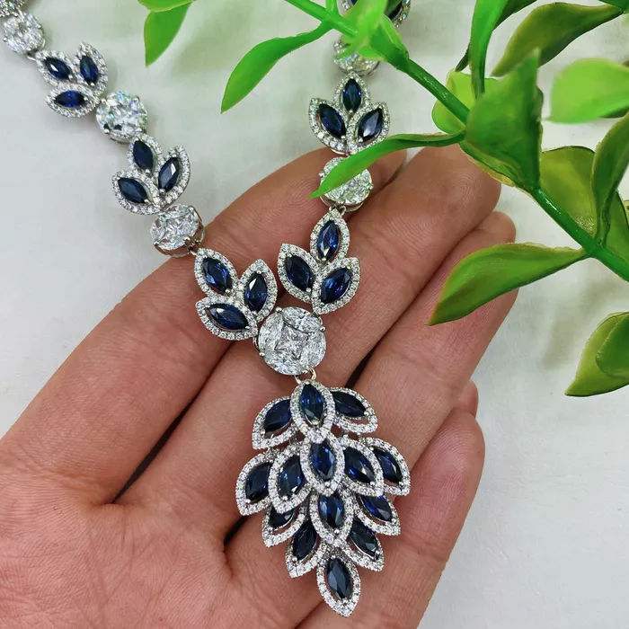 Necklaces 18kt White Gold Diamond And Sapphire Necklace With 635ct Diamonds NEC62760 Diamond Source NYC