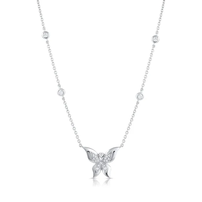 Necklaces CJ Charles Jewelers 18kt White Gold Diamond Butterfly Necklace 4 Diamond in Chain Necklaces CJ Charles Jewelers 18kt White Gold Diamond Butterfly Necklace 4 Diamond in Chain