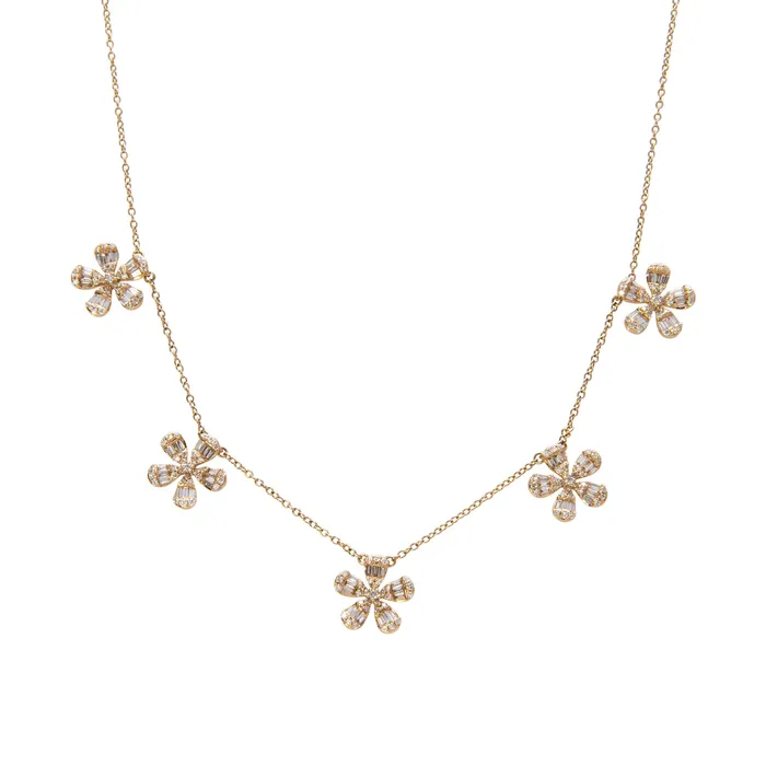 Necklaces Croghans 1ctw Mixed Diamond Flower 5 Station 14K Yellow Gold Necklace Necklaces Croghans 1ctw Mixed Diamond Flower 5 Station 14K Yellow Gold Necklace