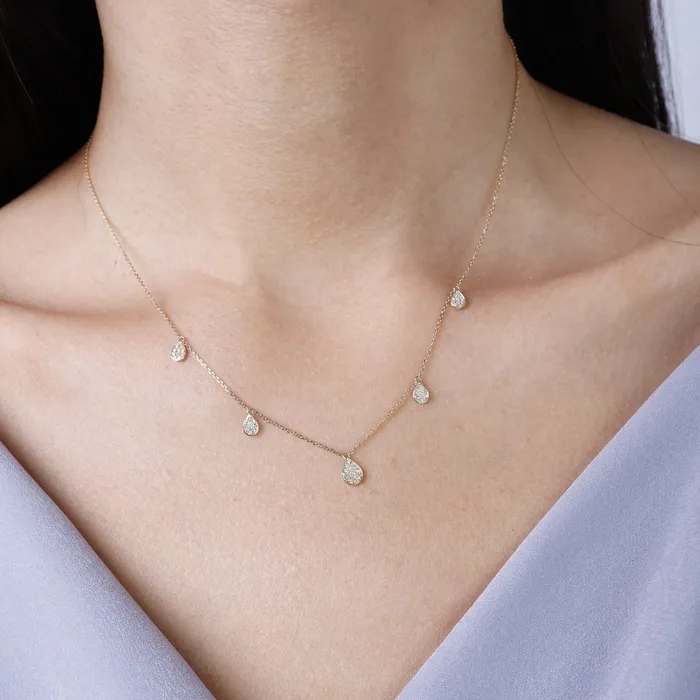 Necklaces Croghans Diamond Teardrops 14K Yellow Gold Necklace