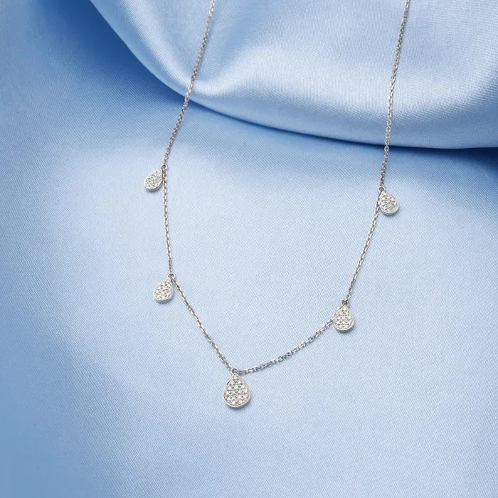 Necklaces Croghans Diamond Teardrops 14K Yellow Gold Necklace