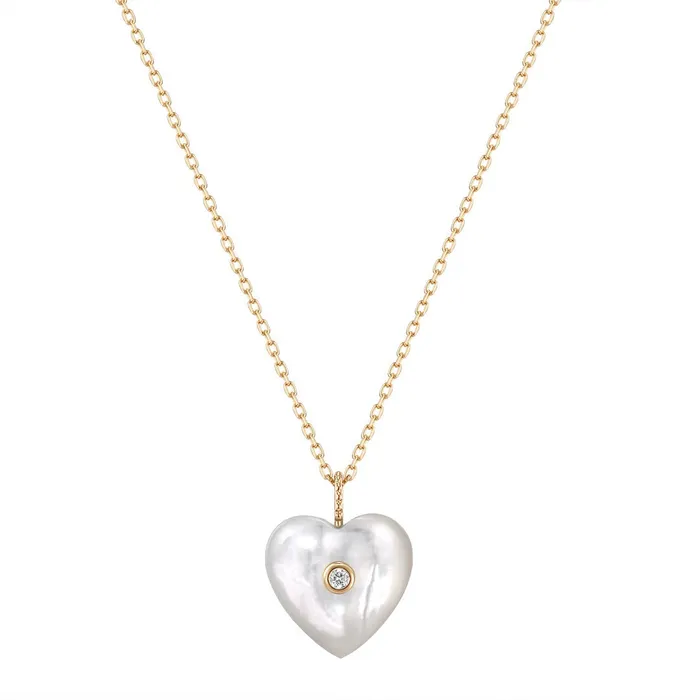 Necklaces Mother of Pearl Diamond Heart 14K Yellow Gold Necklace Croghans