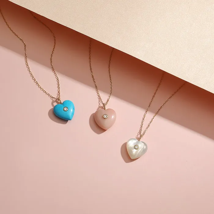 Necklaces Mother of Pearl Diamond Heart 14K Yellow Gold Necklace Croghans