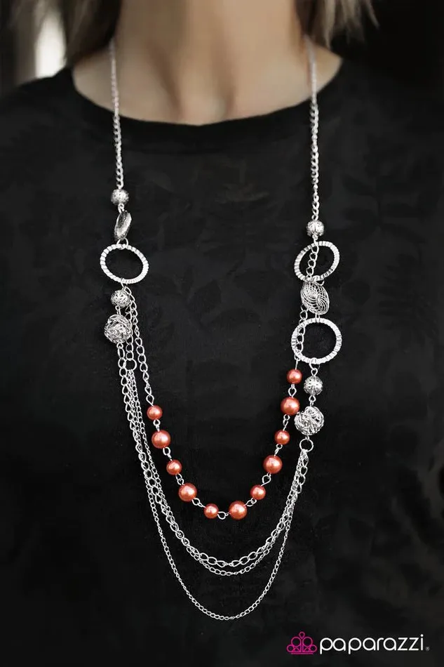 Necklaces Paparazzi Necklace Ready for Romance Orange Paparazzi Jewelry