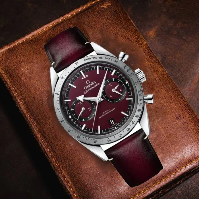 Omega Speedmaster 405mm Watch Ref 33212415111001 Red Dial Red Leather Bracelet Omega Bracelets
