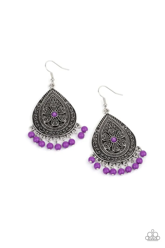 Paparazzi Earring Blossoming Teardrops Purple Paparazzi Jewelry Earrings
