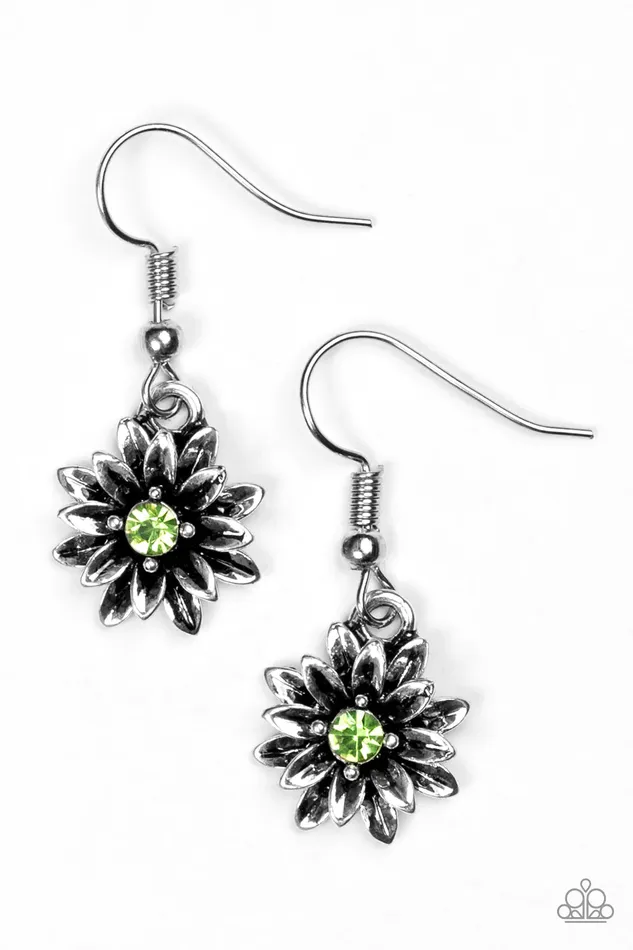 Paparazzi Earring Diamonds and Daisies Green Paparazzi Jewelry Earrings