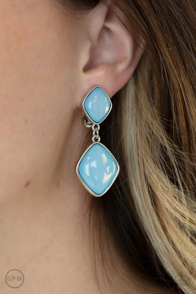 Paparazzi Earring Double Dipping Diamonds Blue Paparazzi Jewelry Earrings