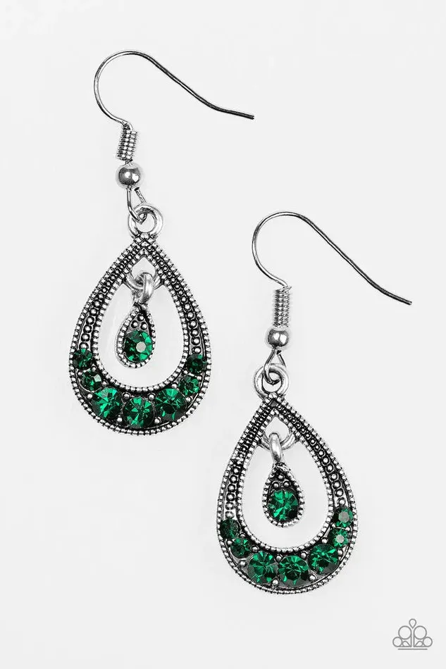 Paparazzi Earring Downtown Princess Green Paparazzi Jewelry Earrings