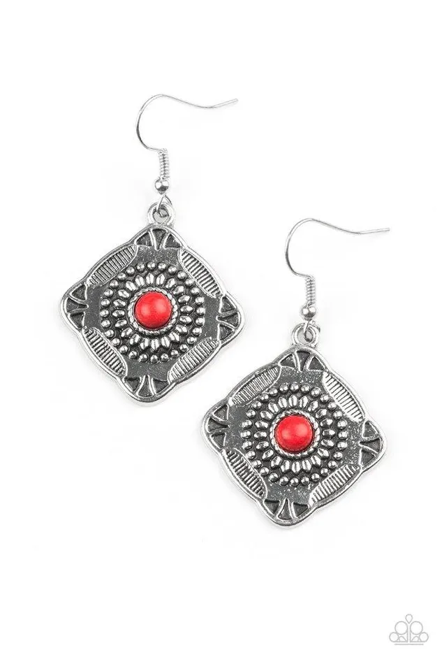 Paparazzi Earring Fiercely Four Corners Red Paparazzi Jewelry Earrings