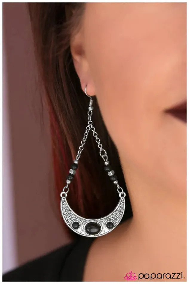 Paparazzi Earring Not A Moment Too MOON Black Paparazzi Jewelry Earrings