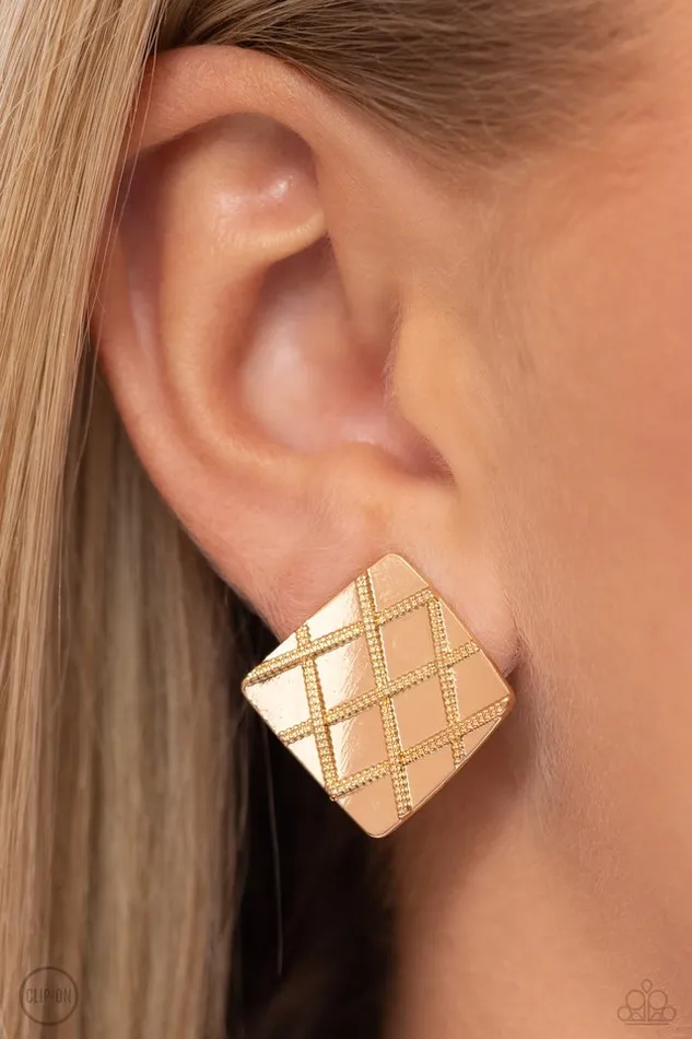 Paparazzi Earring PLAID and Simple Gold Paparazzi Jewelry Earrings