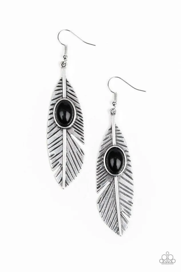 Paparazzi Earring Quill Thrill Black Paparazzi Jewelry Earrings
