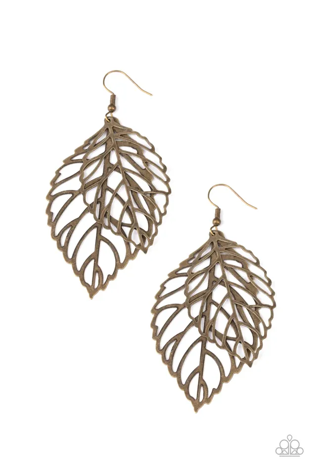 Paparazzi Earring Take It or LEAF It Brass Paparazzi Jewelry Earrings