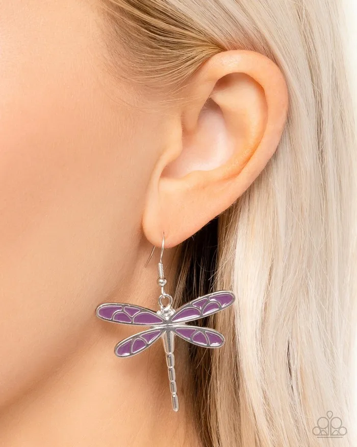 Paparazzi Jewelry Earrings Paparazzi Earring Dragonfly Descent Purple