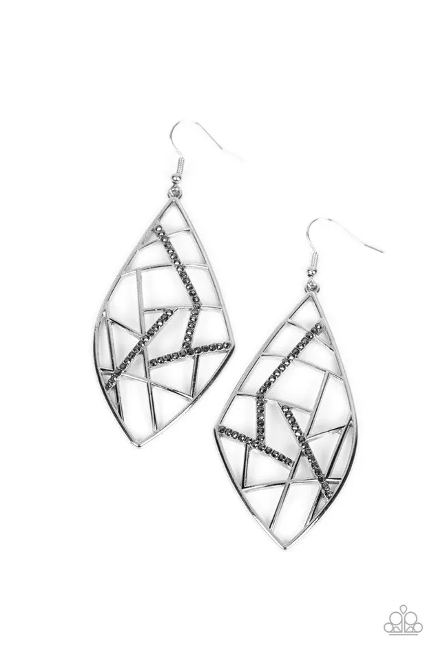 Paparazzi Jewelry Earrings Paparazzi Earring Geo Grid Silver Paparazzi Jewelry Earrings Paparazzi Earring Geo Grid Silver