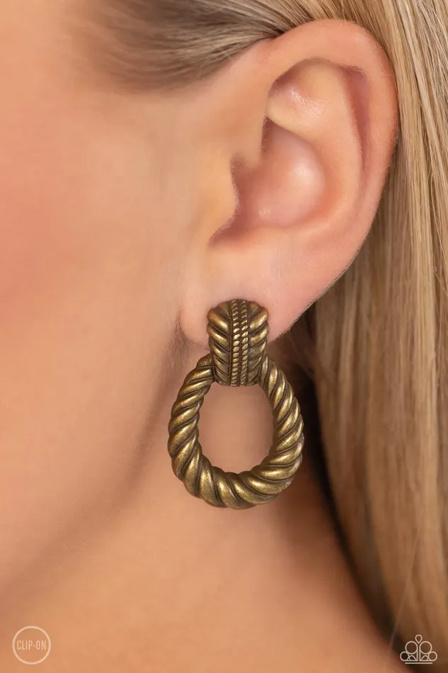 Paparazzi Jewelry Earrings Paparazzi Earring Roping Rodeo Brass