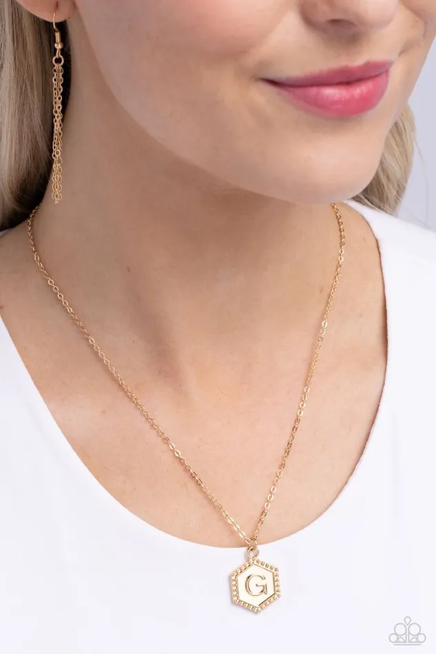 Paparazzi Necklace Emblematic Elegance Gold G Paparazzi Jewelry Necklaces