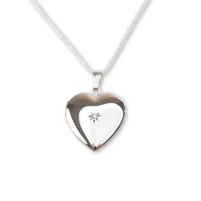 RG Necklaces Silver Diamond Heart Locket