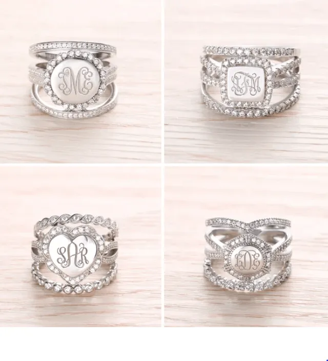 Rings Belbren Sterling Silver Monogram Ring Custom Initials Stackable Design in Heart Square or Round Elegant Womens Jewelry Rings Belbren Sterling Silver Monogram Ring Custom Initials Stackable Design in Heart Square or Round Elegant Womens Jewelry