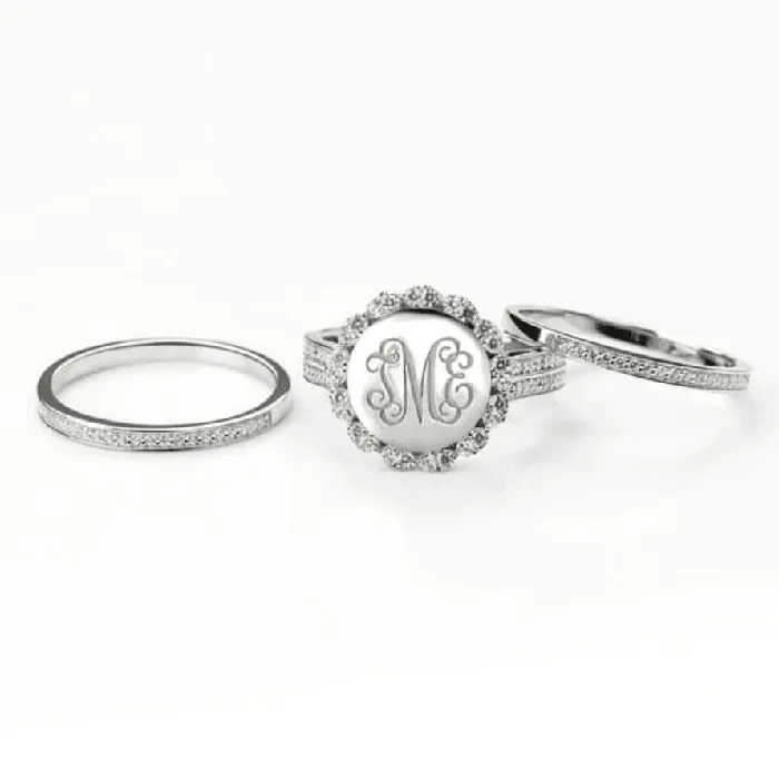 Rings Belbren Sterling Silver Monogram Ring Custom Initials Stackable Design in Heart Square or Round Elegant Womens Jewelry