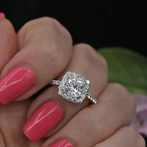 Rings Diamond Source NYC Halo Diamond Engagement Ring Set in 18K White Gold 192ct tw Cushion Cut Round Brilliant Enhanced Diamonds
