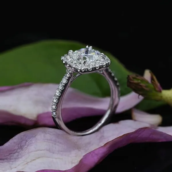 Rings Diamond Source NYC Halo Diamond Engagement Ring Set in 18K White Gold 192ct tw Cushion Cut Round Brilliant Enhanced Diamonds