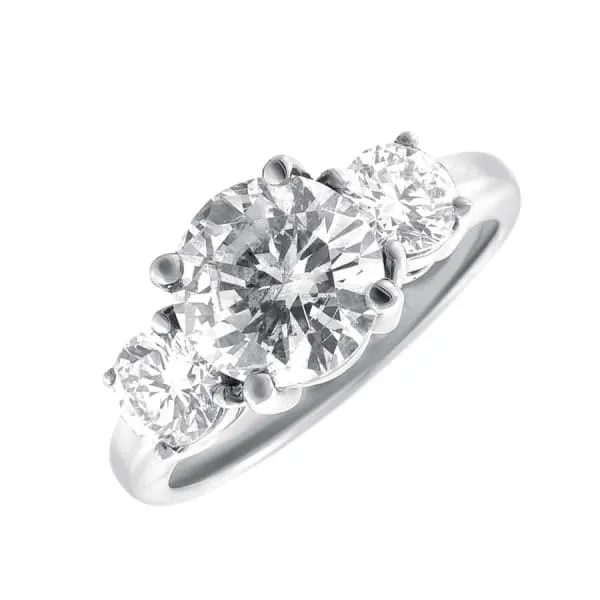 Rings Diamond Source NYC Three Stone Engagement Ring Set in 14K White Gold 350ct tw Round Brilliant Clarity Enhanced Diamonds