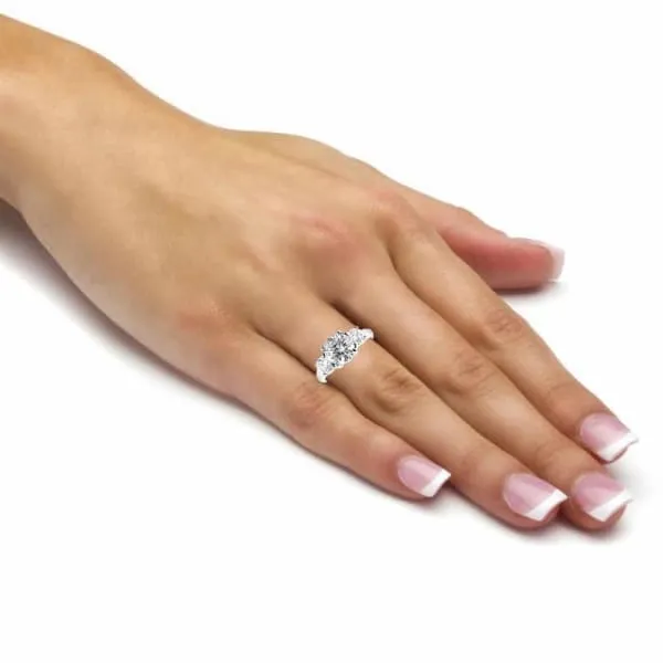 Rings Diamond Source NYC Three Stone Engagement Ring Set in 14K White Gold 350ct tw Round Brilliant Clarity Enhanced Diamonds
