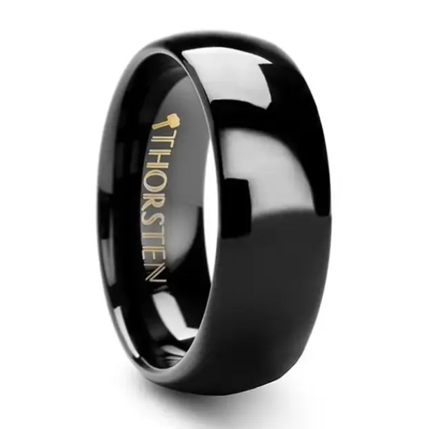 Rings Domed Black Tungsten 8mm Band Mens Bands