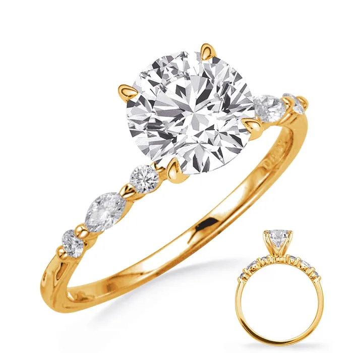Rings Engagement Collections 14K Yellow Gold Semi Mount Ring with Marquise and Round Bead Set Diamond Shank Rings Engagement Collections 14K Yellow Gold Semi Mount Ring with Marquise and Round Bead Set Diamond Shank