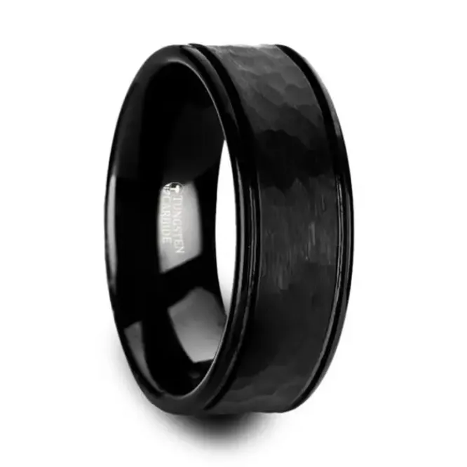 Rings Hammered Black Tungsten 8mm Band Mens Bands