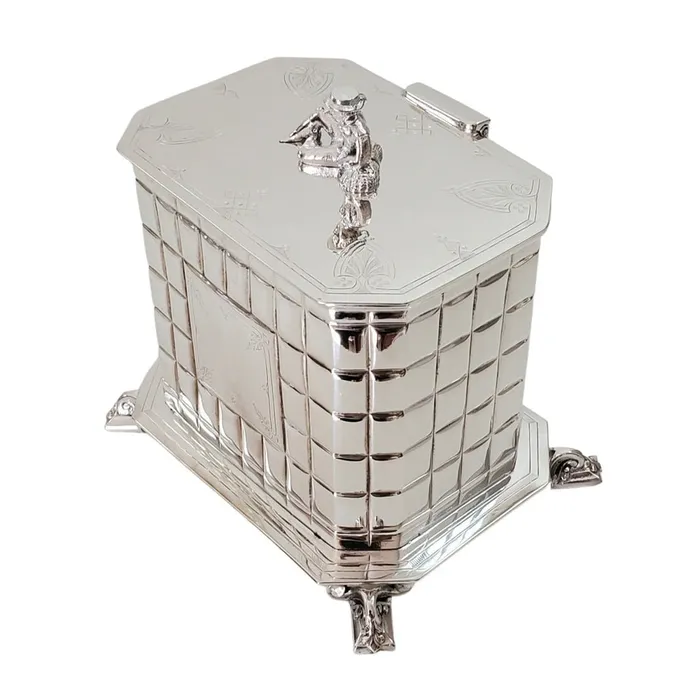Rings Victorian English SilverPlated Quilted Biscuit Box Croghans