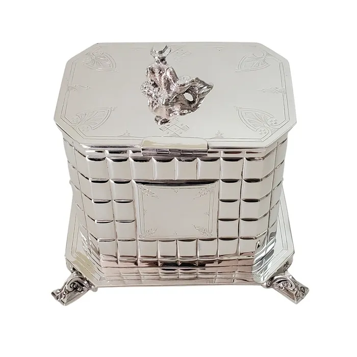 Rings Victorian English SilverPlated Quilted Biscuit Box Croghans