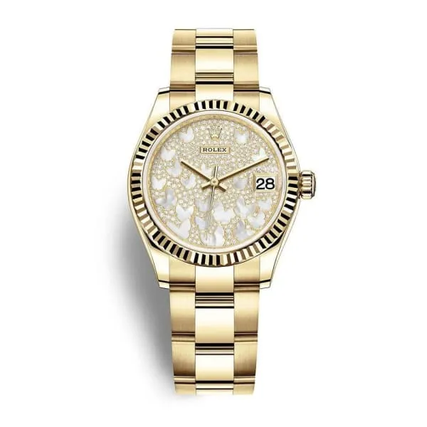Rolex Bracelets Rolex Datejust 31mm Ref 2782780021 Mother of Pearl Butterfly Diamond Pave Dial 18K Yellow Gold Oyster Bracelet Womens Watch Rolex Bracelets Rolex Datejust 31mm Ref 2782780021 Mother of Pearl Butterfly Diamond Pave Dial 18K Yellow Gold Oyster Bracelet Womens Watch