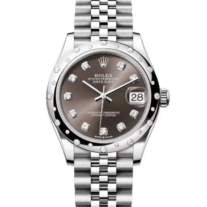 Rolex Bracelets Rolex Datejust 31mm Ref 278344rbr0008 Dark Grey Diamond Dial Diamond Bezel Stainless Steel Jubilee Bracelet Womens Watch