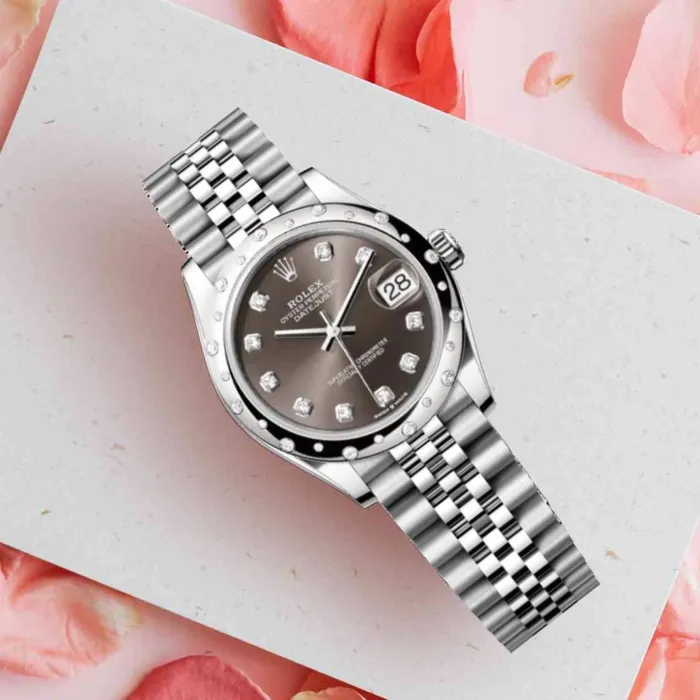 Rolex Bracelets Rolex Datejust 31mm Ref 278344rbr0008 Dark Grey Diamond Dial Diamond Bezel Stainless Steel Jubilee Bracelet Womens Watch