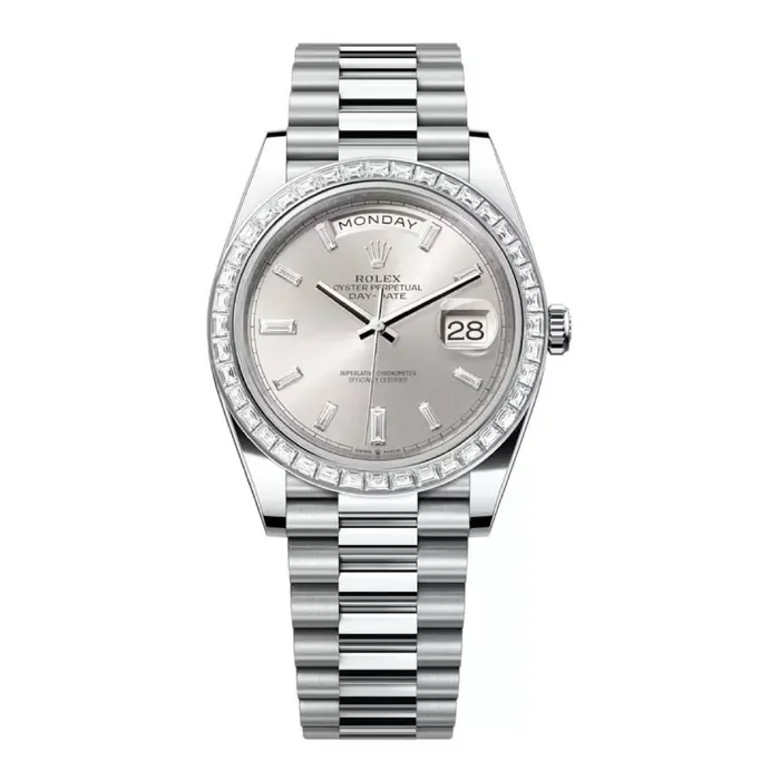 Rolex Bracelets Rolex Day Date 40mm Ref 228396tbr0011 Silver Stick Dial Diamond Bezel Platinum President Bracelet Mens Watch Rolex Bracelets Rolex Day Date 40mm Ref 228396tbr0011 Silver Stick Dial Diamond Bezel Platinum President Bracelet Mens Watch