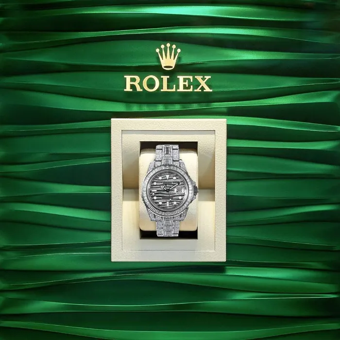 Rolex Bracelets Rolex GMTMaster II 40mm Ref 116759TBR Pave Diamond Dial Diamond Bezel Diamond Case 18K White Gold Diamond Bracelet Mens Watch