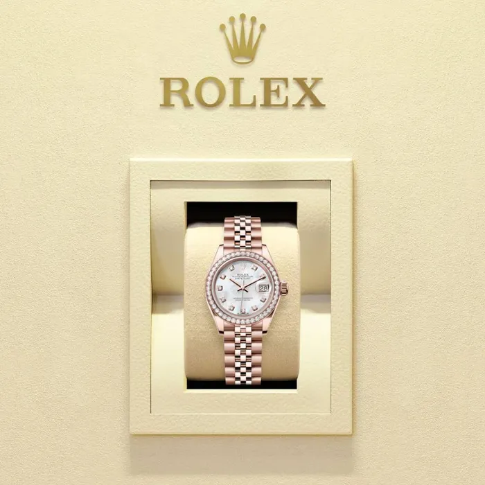 Rolex Bracelets Rolex LadyDatejust 28mm Ref 279135rbr0019 White Mother of Pearl Diamond Dial 18K Rose Gold Jubilee Bracelet Womens Watch