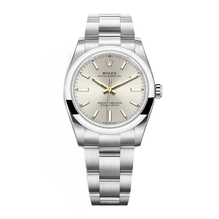 Rolex Bracelets Rolex Oyster Perpetual 34mm Ref 1242000001 Silver Stick Dial Stainless Steel Oyster Bracelet Watch Rolex Bracelets Rolex Oyster Perpetual 34mm Ref 1242000001 Silver Stick Dial Stainless Steel Oyster Bracelet Watch