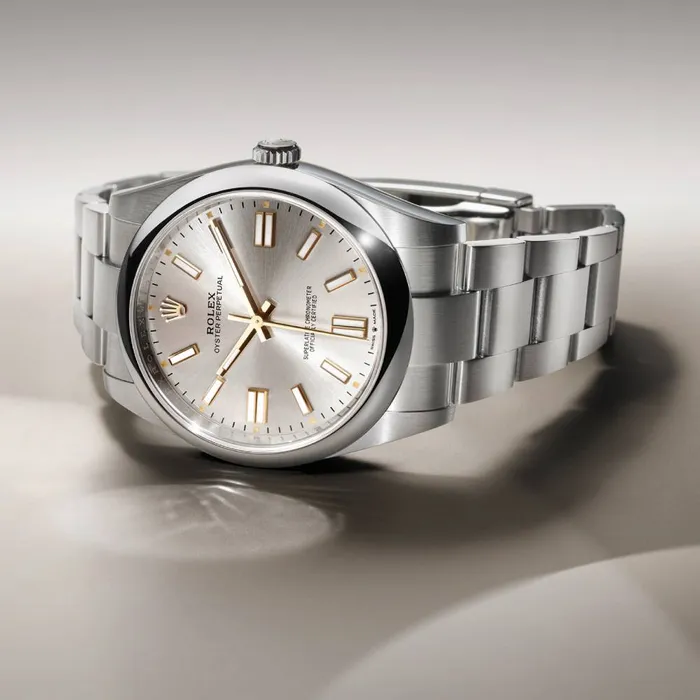 Rolex Bracelets Rolex Oyster Perpetual 34mm Ref 1242000001 Silver Stick Dial Stainless Steel Oyster Bracelet Watch