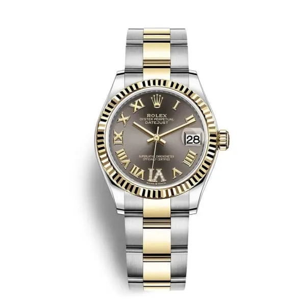 Rolex Datejust 31mm Ref 2782730017 Dark Grey Diamond Roman Dial Two Tone Stainless Steel 18K Yellow Gold Oyster Bracelet Womens Watch Rolex Bracelets Rolex Datejust 31mm Ref 2782730017 Dark Grey Diamond Roman Dial Two Tone Stainless Steel 18K Yellow Gold Oyster Bracelet Womens Watch Rolex Bracelets