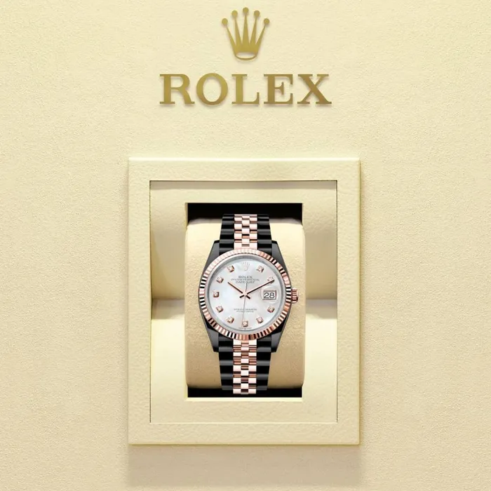 Rolex Datejust 36mm Ref 1262310021 PVD White Mother of Pearl Diamond Dial Two Tone Black PVD 18K Rose Gold Jubilee Bracelet Watch Rolex Bracelets