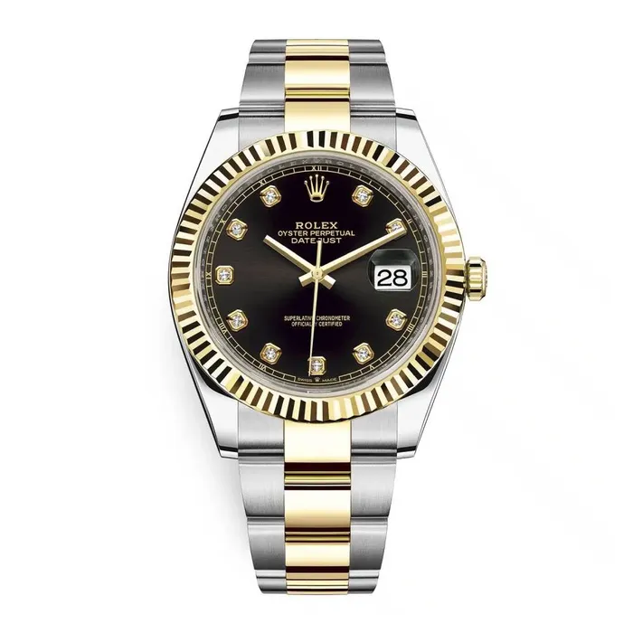 Rolex Datejust 41mm Ref 1263330005 Black Diamond Dial Two Tone Stainless Steel 18K Yellow Gold Oyster Bracelet Mens Watch Rolex Bracelets Rolex Datejust 41mm Ref 1263330005 Black Diamond Dial Two Tone Stainless Steel 18K Yellow Gold Oyster Bracelet Mens Watch Rolex Bracelets