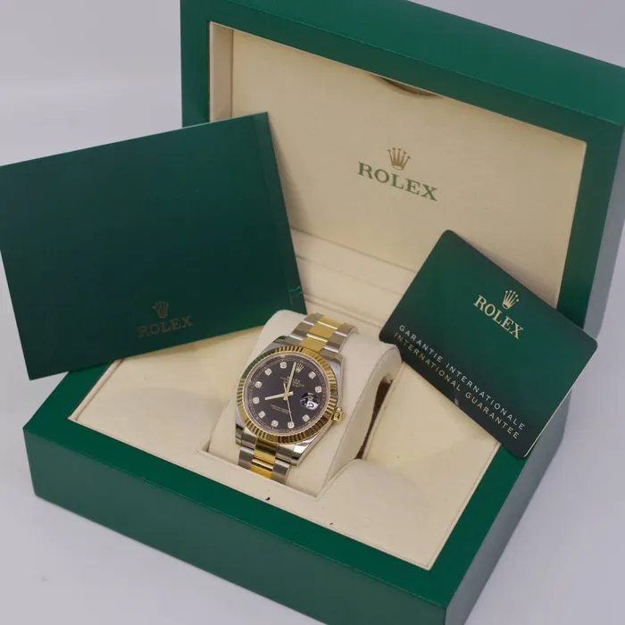 Rolex Datejust 41mm Ref 1263330005 Black Diamond Dial Two Tone Stainless Steel 18K Yellow Gold Oyster Bracelet Mens Watch Rolex Bracelets