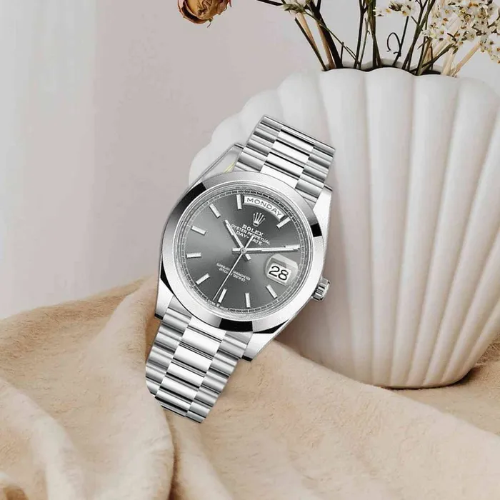 Rolex Day Date 40mm Ref 2282060045 Slate Grey Stick Dial Platinum President Bracelet Mens Watch Rolex Bracelets