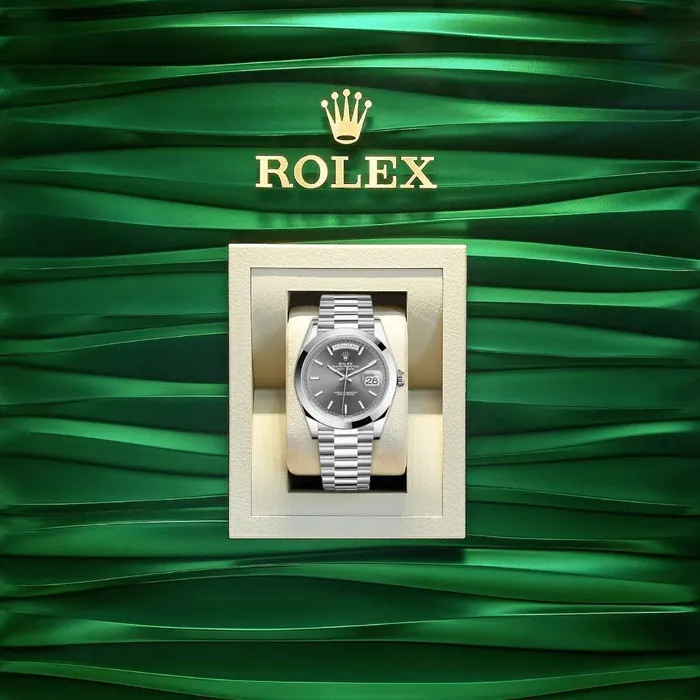 Rolex Day Date 40mm Ref 2282060045 Slate Grey Stick Dial Platinum President Bracelet Mens Watch Rolex Bracelets