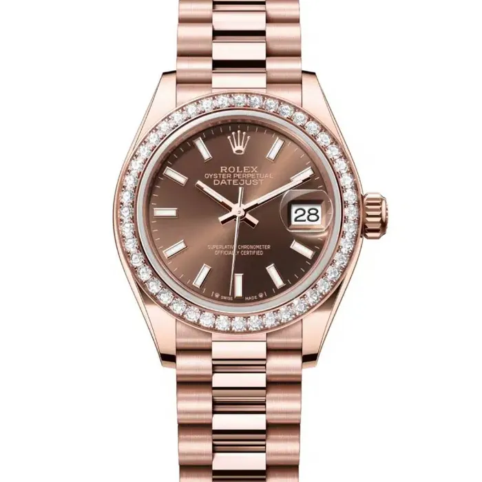 Rolex Lady Datejust 28mm Ref 279135rbr0005 Chocolate Dial Diamond Bezel 18K Rose Gold President Bracelet Womens Watch Rolex Bracelets